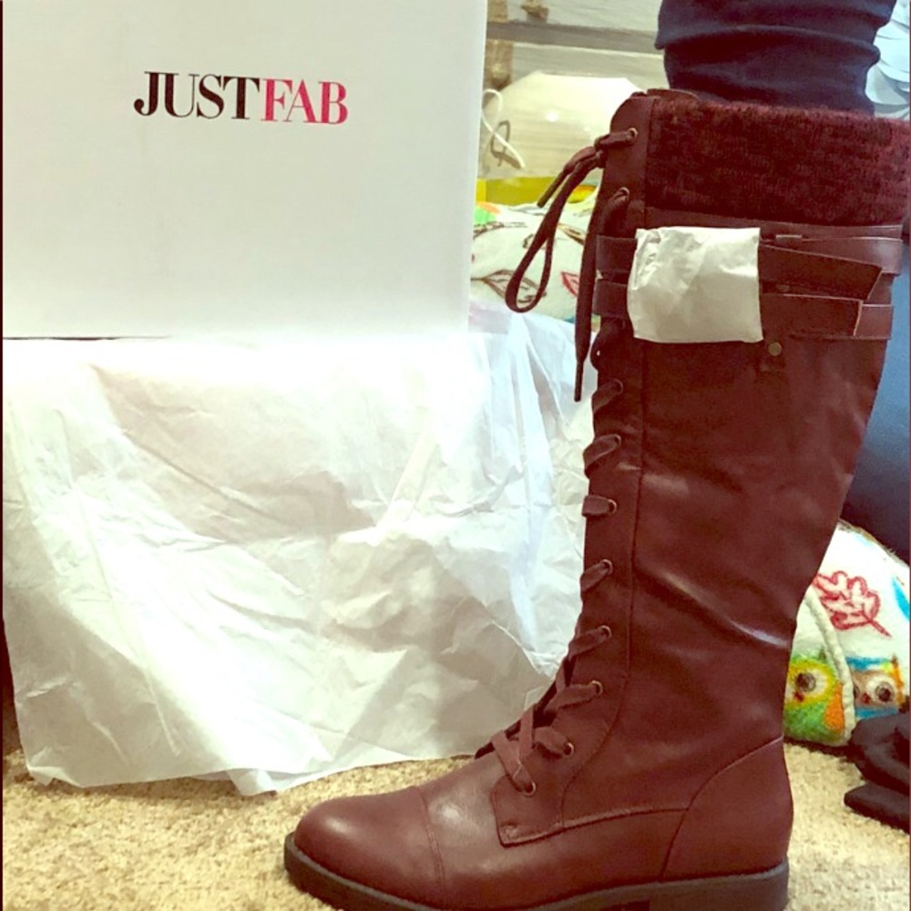 Burgundy Lace-Up Boots with Built in Leg Warmer